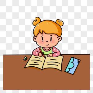 卡通人物铅笔写作业的女孩素材