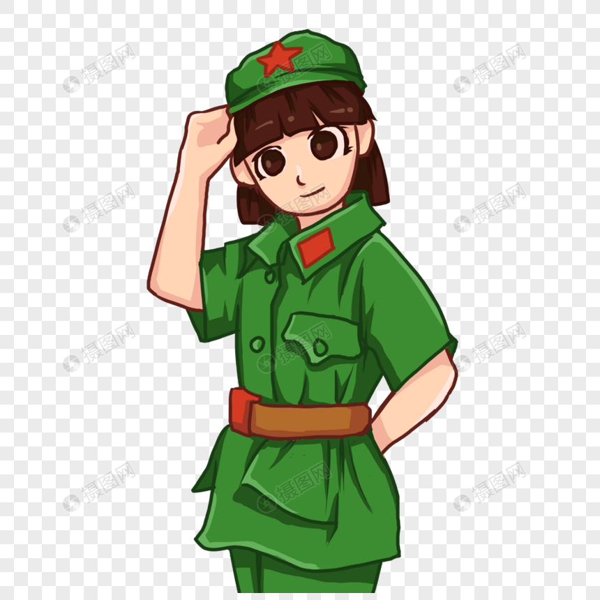 建党节卡通军装女孩