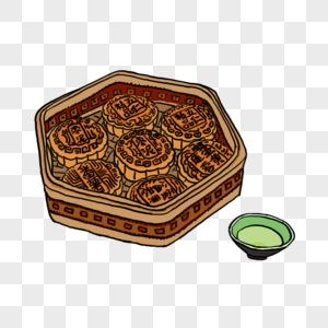 月饼盒和茶碗元素图片