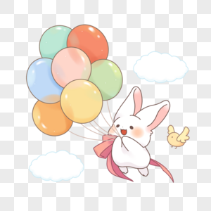 气球带飞的可爱兔子图片