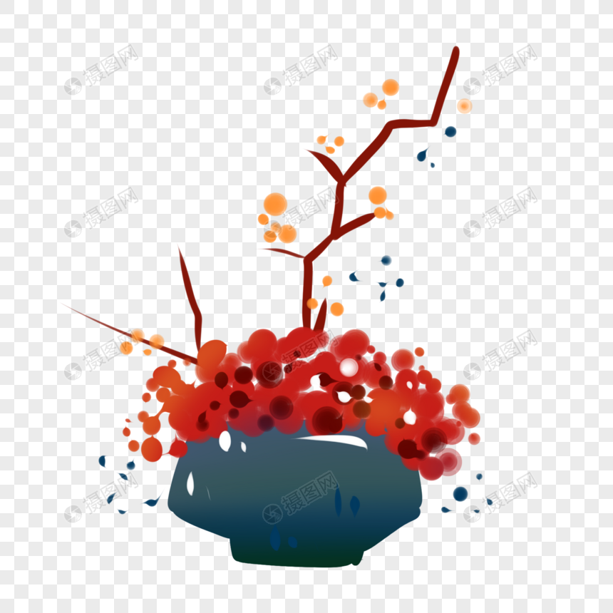 手绘红色凤仙花盆栽元素图片