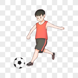 小男孩卡通手绘暑假踢足球图片