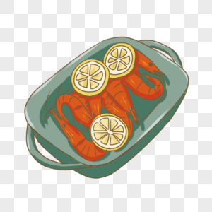 夏季食物柠檬烤虾手绘图片