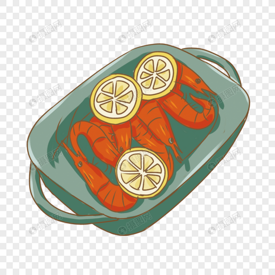夏季食物柠檬烤虾手绘图片