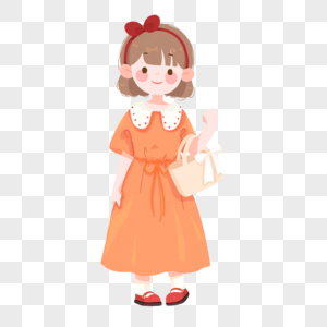 橘色连衣裙娃娃领女孩图片
