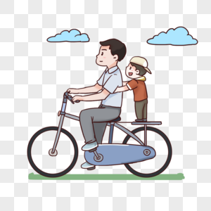 爸爸骑着车载着孩子图片