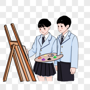 手绘培训在画画的小男孩和小女孩图片