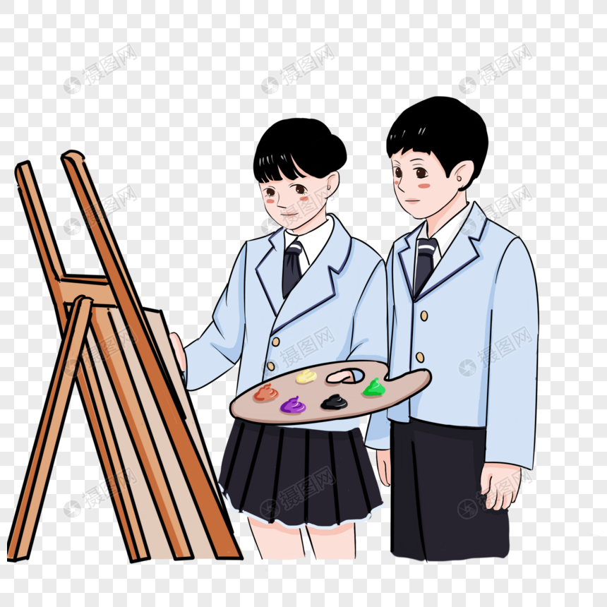 手绘培训在画画的小男孩和小女孩