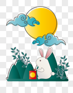 扁平化国风中秋节月兔赏月图片