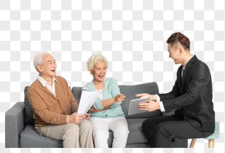 老年夫妻和保险业务销售形象图片