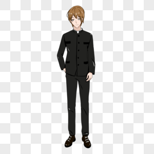 卡通穿校服的男生国潮复古穿中山装的男生素材