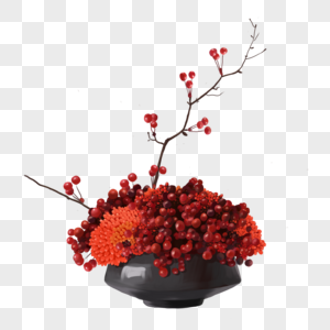 手绘红色花卉盆栽元素图片