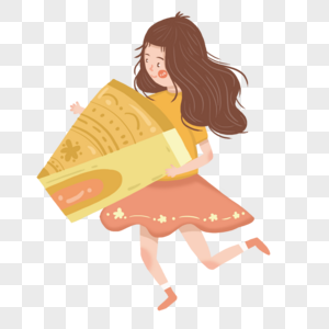 可爱小女孩拿着大月饼奔跑图片