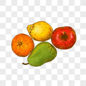 水果苹果香梨柠檬橙子手绘高清图片
