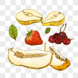 水果草莓雪梨香瓜车厘子健康食品手绘图片