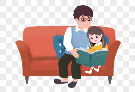 坐在沙发上教孩子看书的父亲图片