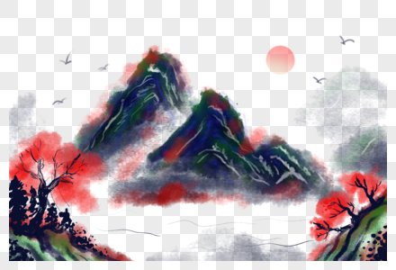 山水红叶中国画山山线稿高清图片