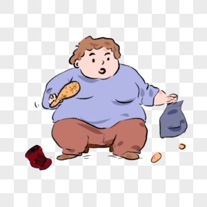手绘肥胖人暴饮暴食卡通漫画高清图片