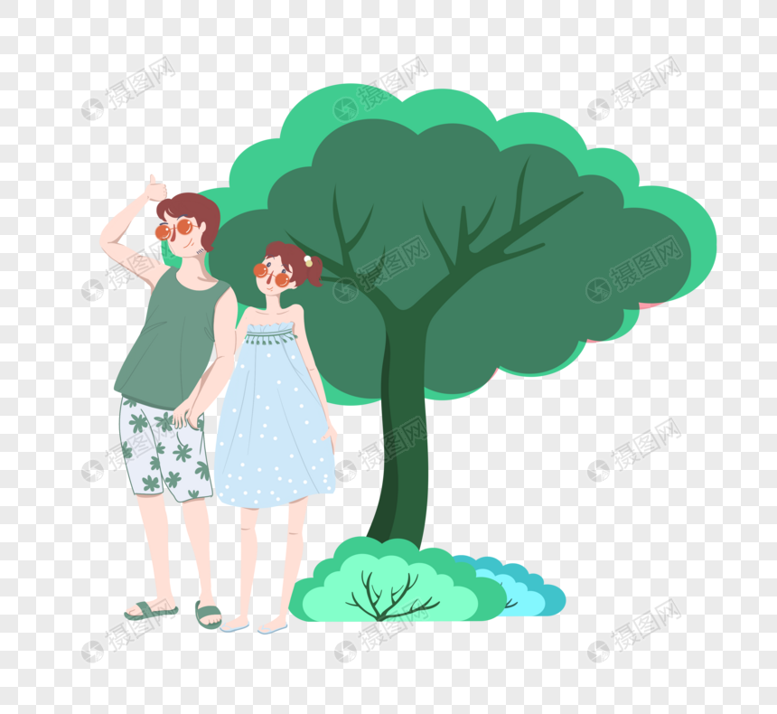 夏天树下的情侣