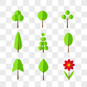 手绘矢量植物小树漂浮元素高清图片