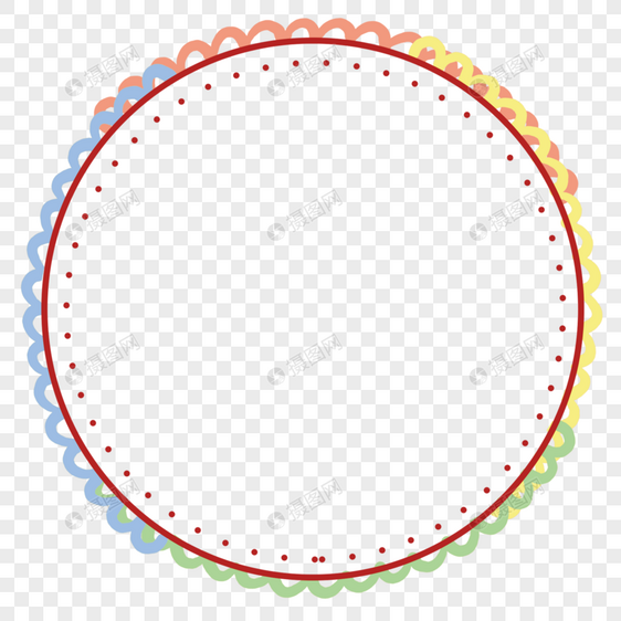 手绘彩色波浪纹圆形边框图片