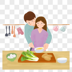 做饭的情侣图片素材