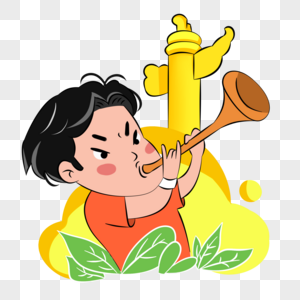 国庆节吹喇叭庆祝卡通人物手绘图片