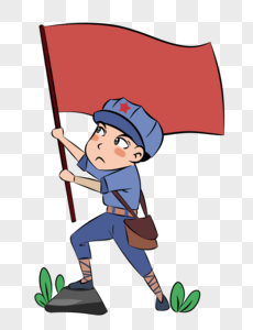 举着国旗的蓝色红星士兵卡通手绘元素图片