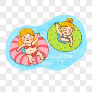 游泳游水运动夏天玩耍游泳池游泳圈手绘卡通图片
