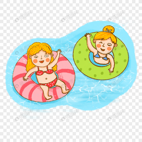 游泳游水运动夏天玩耍游泳池游泳圈手绘卡通图片
