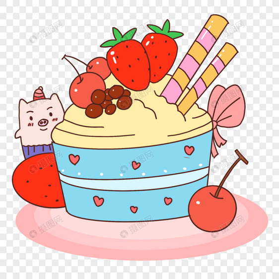 红豆草莓冰淇淋图片