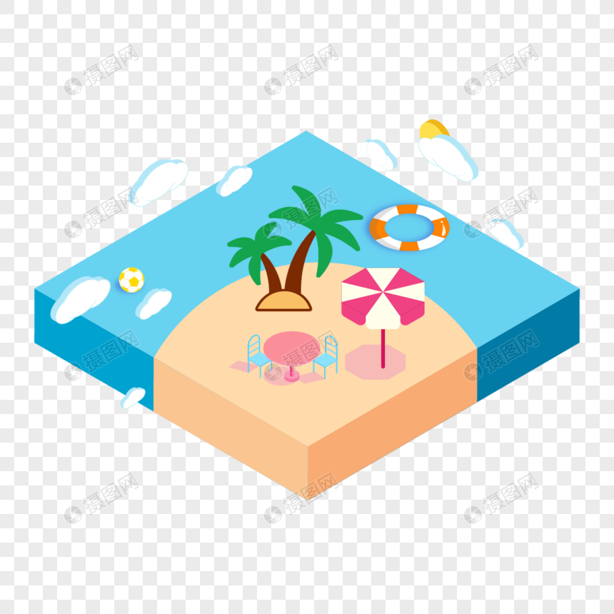 2.5d海洋沙滩立体插画