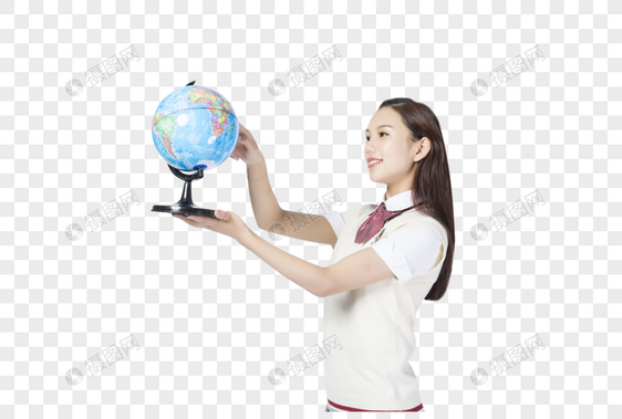 拿着地球仪的女学生图片