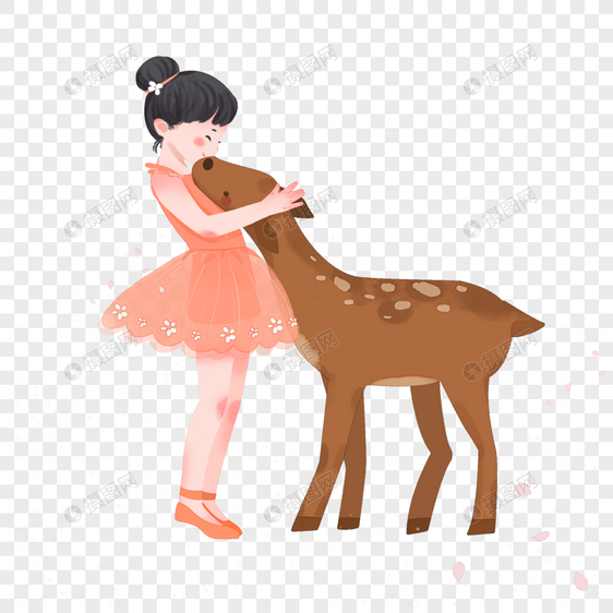 抱着小鹿的女孩图片
