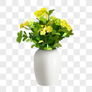 手绘绿色栀子花花瓶元素高清图片
