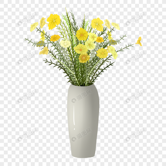 手绘黄色野菊花花瓶元素图片