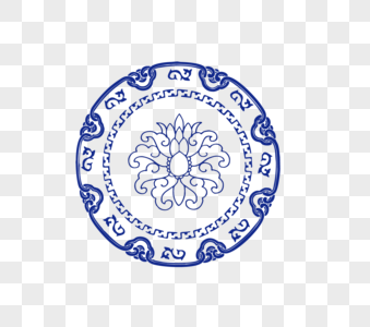 中式青花瓷雕花圆形花纹图片