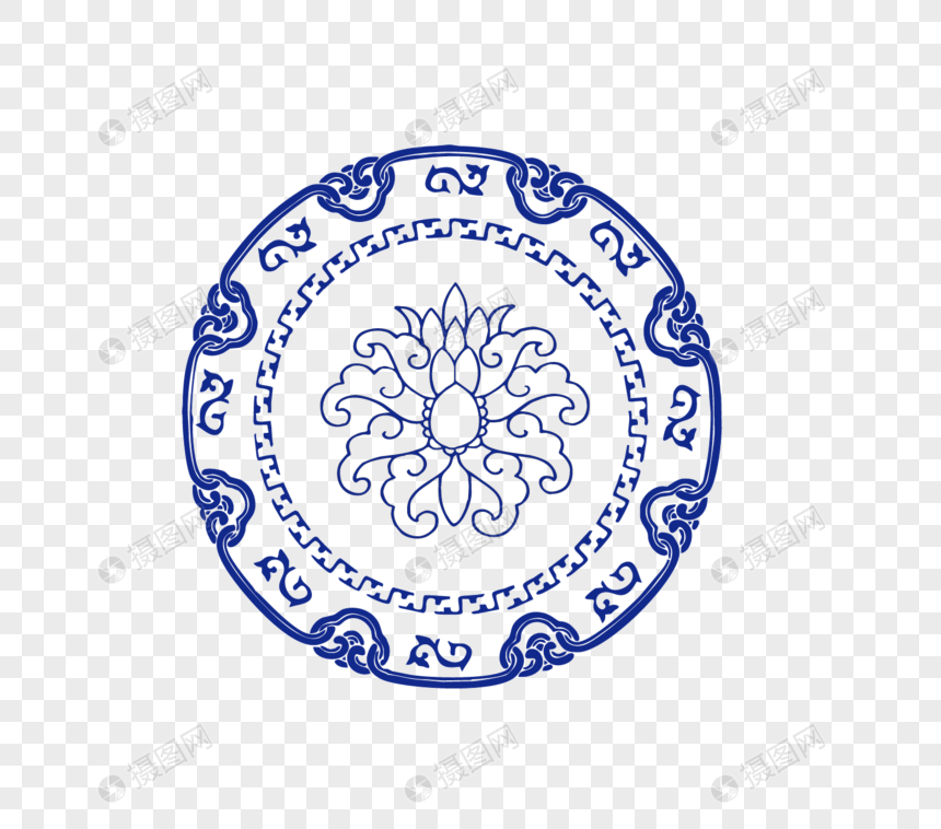 中式青花瓷雕花圆形花纹元素素材下载 正版素材 摄图网