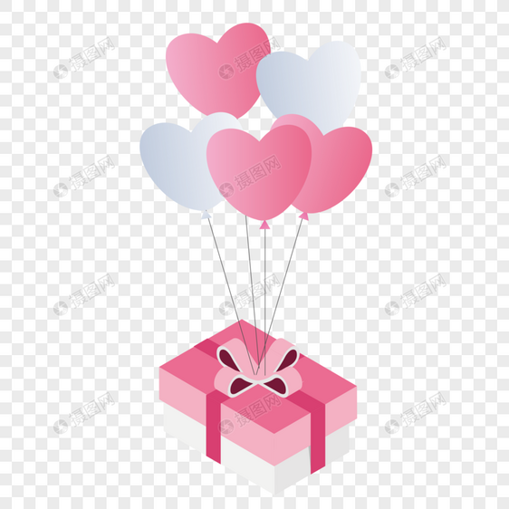 七夕粉色气球矢量礼盒图片