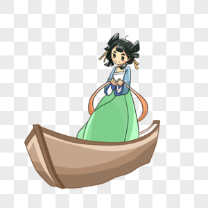 撑船的女孩图片素材
