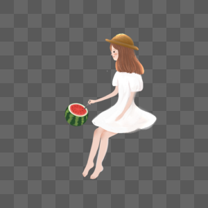 吃西瓜的少女图片