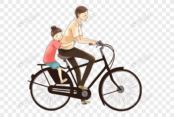 骑车带孩子郊游的父亲图片