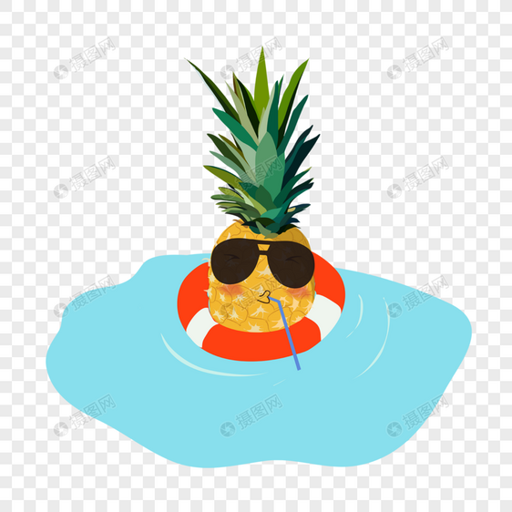 手绘夏天度假菠萝泳池图片