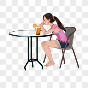 夏季餐桌吃饭的女人图片