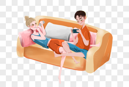 在沙发上打游戏的情侣高清图片