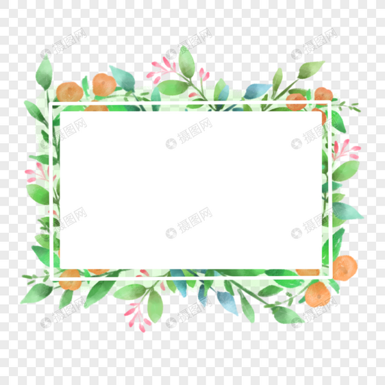 清新手绘水彩花卉植物文本框边框图片