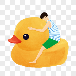 男孩骑着小黄鸭游泳图片