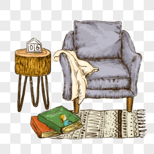 沙发椅子家具茶几地毯书本手绘插画小清新图片