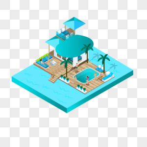 立体建筑泳池元素图片