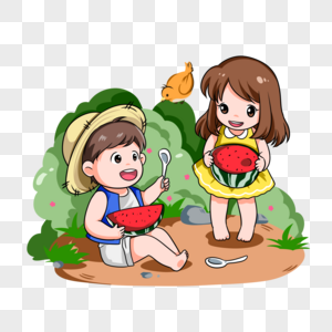 夏季吃瓜的孩子图片